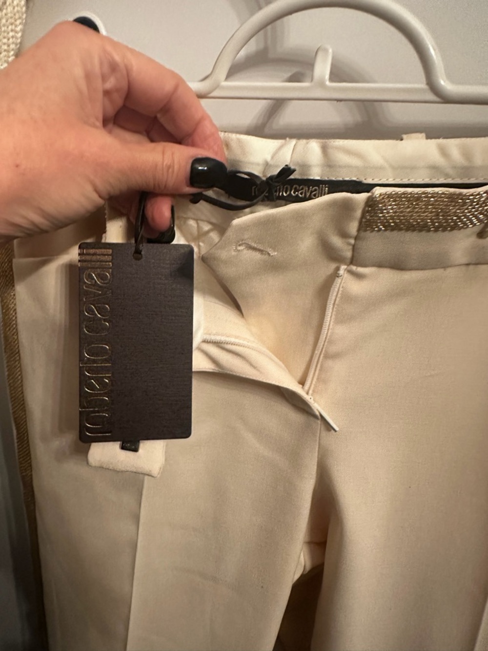 Roberto Cavalli Cream Dress Pants with Gold Trim